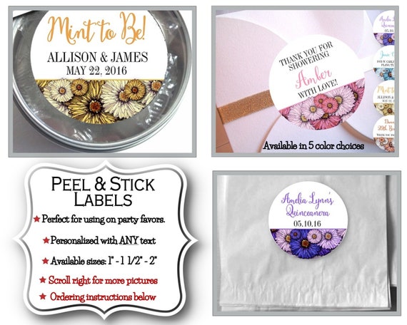 Favor Stickers, In 5 Colors, Decorative Labels, Baby or Bridal Shower, Birthday, Wedding, Engagement, Quinceanera, Florals, Daisies, Mums Il_570xn