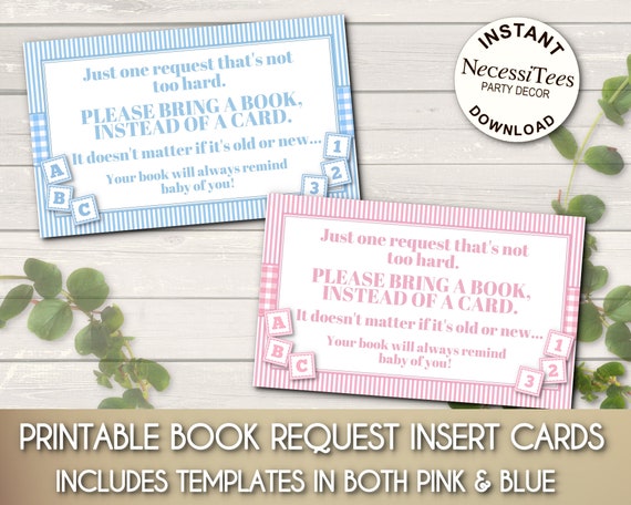 PRINTABLE Book Request Insert Cards Baby Shower Baby Gender Reveal printable-book-request-insert-cards-baby-shower-baby-gender-reveal