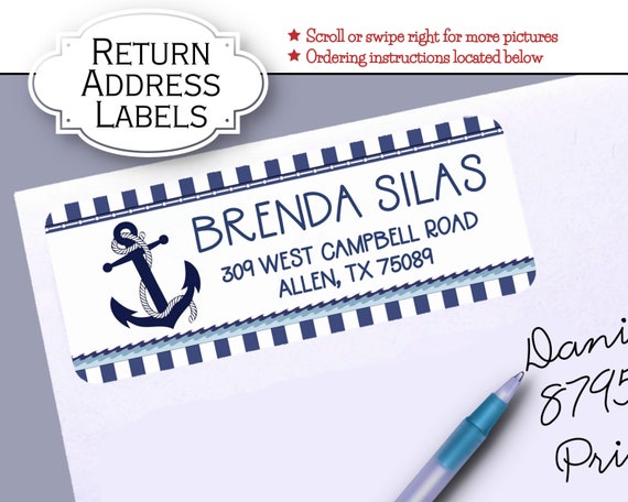 Return Address Labels, Nautical, Anchor, Captains Wheel, Sea, Ocean, Beach, Theme, Navy Blue, White, 30 Labels to the Sheet Il_570xn