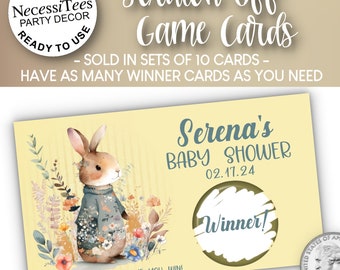 PRINTED Scratch Off Cards | Set of 10 Cards | Party or Shower Activity | Baby Bunny Rabbit | Flowers | Perfect For a Birthday or Baby Shower