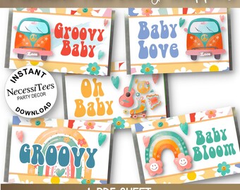 PRINTABLE Mini Candy Wrappers | Groovy Baby Shower | Make Party or Shower Favors | Red, Blue, Lavender, Yellow, Green