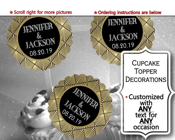 Cupcake Picks Topper Decorations Gatsby Art Nouveau Art Deco
