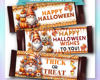 PRINTABLE Candy Bar Wrapper Templates | Halloween | Fall Gnomes, Pumpkins, Leaves | PDFs | Instant Download