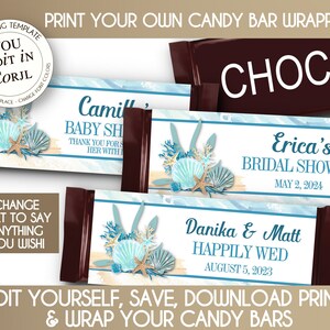 PRINTABLE Candy Bar Wrapper Template, Beach Theme, Sea Horse, Shells ...