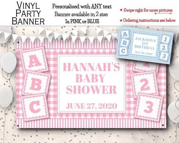 Vinyl Welcome Banner 36 X20 48 X30 Abc Baby Blocks Pink Or