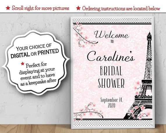 Welcome Poster, 8x10, 11x14, 16x20,18x24, French, Paris, Eiffel Tower, Pink, Black, Bridal, Baby Shower, Birthday, Quince, Sweet 16 Il_570xn