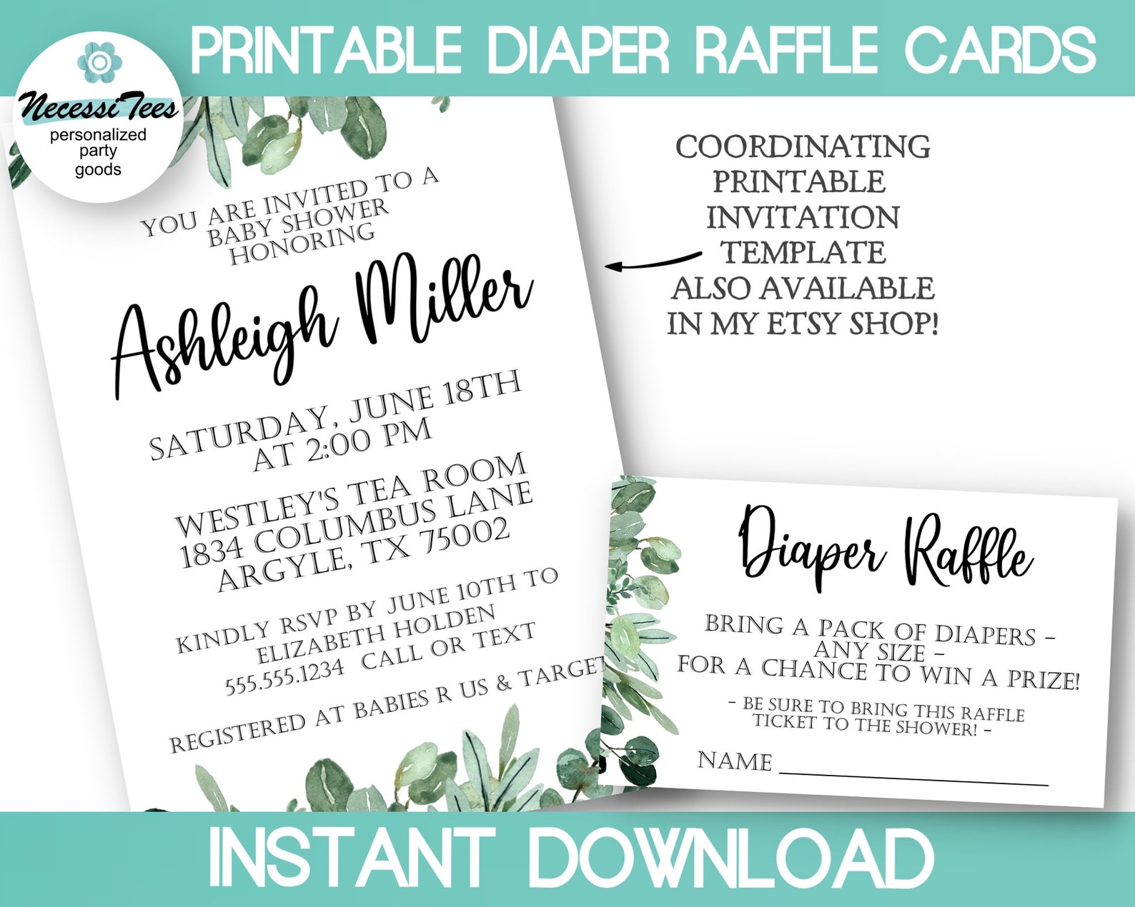 PRINTABLE Printable Diaper Raffle Cards &amp; Sign Set Raffle | Etsy