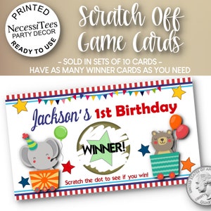PRINTED Scratch Off Cards | Set of 10 Cards | Party or Shower Activity | Circus Theme | Perfect for Birthday or Baby Shower