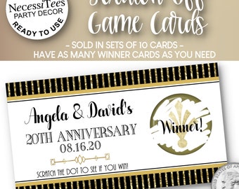PRINTED Scratch Off Cards | Set of 10 Cards | Party Activity | Gatsby, Art Nouveau, Art Deco, | Black & Gold | For Most Any Occasion