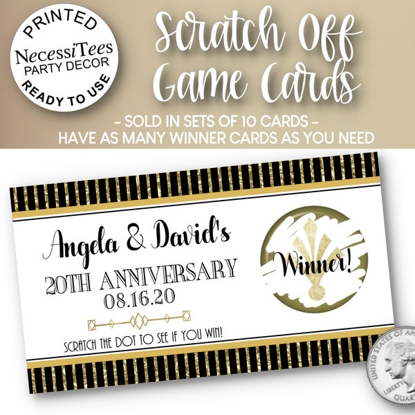 PRINTED Scratch Off Cards | Set of 10 Cards | Party Activity | Gatsby, Art Nouveau, Art Deco, | Black & Gold | For Most Any Occasion