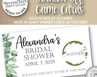 PRINTED Scratch Off Cards | Set of 10 Cards | Party or Shower Activity | Eucalyptus Leaves & Greenery Design | Perfect for Most Any Occasion