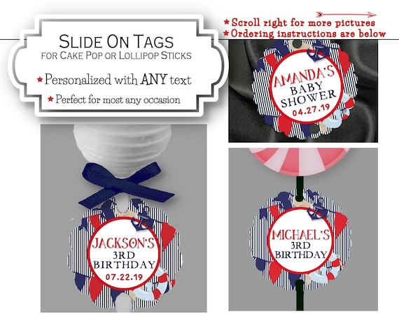Cake Pop Tags, Lollipop Tags, Sucker Tags, Birthday Party, Baby Shower, Navy, Red, Nautical Theme, Anchor, Flag Pennants, Navy Stripes Il_570xn