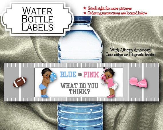 Water Bottle Labels, Baby Football Players, Helmets, Pink, Blue, Baby Gender Reveal, Baby Shower, African American, Caucasian, Hispanic Il_570xn
