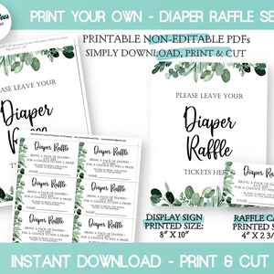 PRINTABLE Printable Diaper Raffle Cards &amp; Sign Set Raffle | Etsy