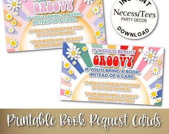 PRINTABLE  Book Request Insert Cards | Groovy Baby | 70's Flower Power | Pastel & Bright Rainbow Colors | Baby Shower | Instant Download