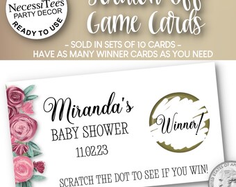 PRINTED Scratch Off Cards | Set of 10 Cards | Party or Shower Activity | Floral Design | Pink Mauve Purple | Perfect for Most Any Occasion