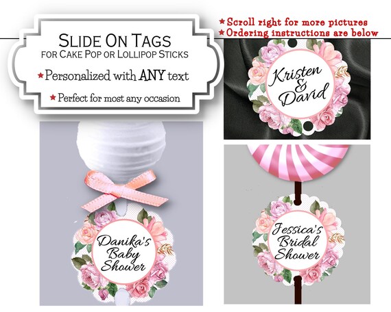 Cake Pop Tags, Sucker or Lollipop Tags, Floral Design, Roses, Pink, Coral, Mauve, Wedding, Bridal or Baby Shower, Birthday Party Il_570xn