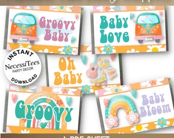 PRINTABLE Mini Candy Wrappers | Groovy Baby Shower | Make Party or Shower Favors | Pink, Peach, Blue, Lavender, Yellow