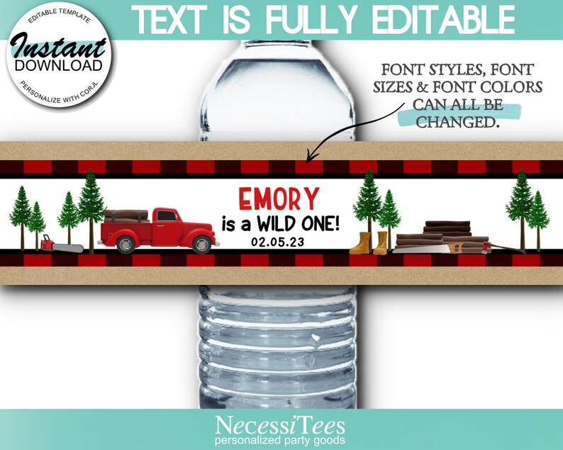 PRINTABLE Water Bottle Labels Printable Lumberjack Theme | Etsy UK