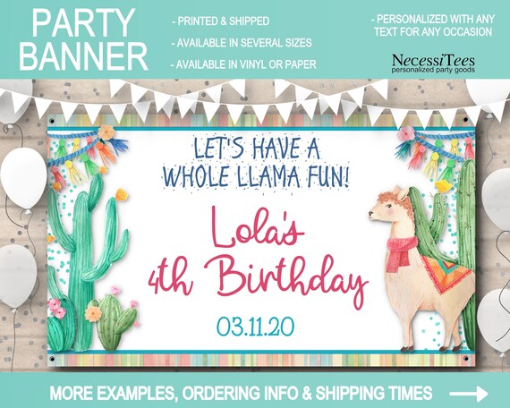 Vinyl or Paper Party Banner, In 4 Sizes, Llamas, Alpacas, Pastel Colors, Fiesta, Cactus, Baby Animals, Baby Shower, Birthday Party, Backdrop Il_570xn