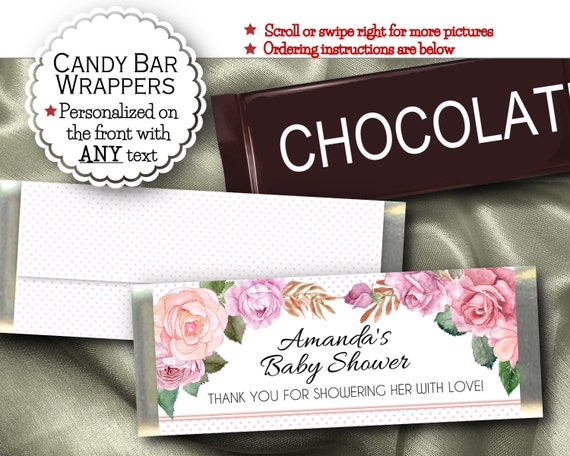 bridal shower Printable Candy Wrappers fit over chocolate bars birthday CUSTOM design for you baby shower Custom Candy wrappers