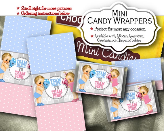 Mini Candy Wrappers, Baby Football Players, Helmets, Baby Gender Reveal, Baby Shower, African American, Caucasian, Hispanic, Pink & Blue Il_570xn
