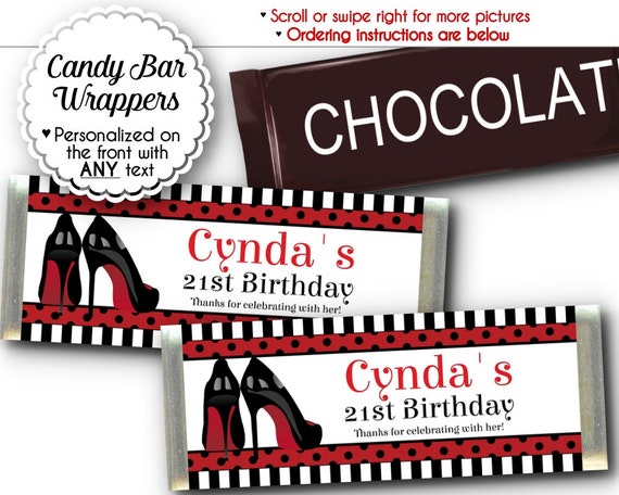 Candy Bar Wrappers, Black & Red Stiletto High Heels, Bachelorette Party, Bridal Shower, Lingerie Shower, Birthday Party Il_570xn