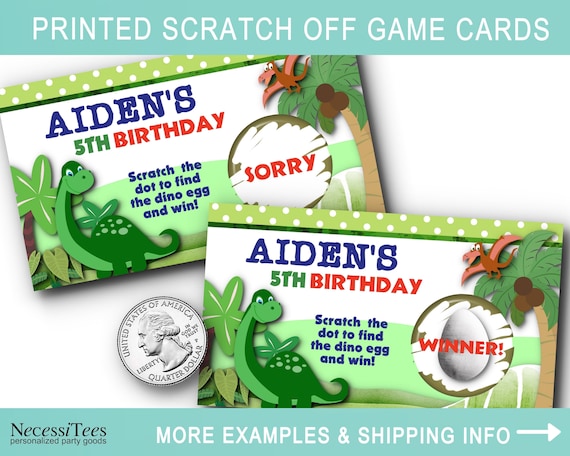 10 Party Scratch Off Game Cards, Dinosaurs, Dino Theme, Prehistoric Life, Birthday Party Activity, Green Color Scheme Il_570xn