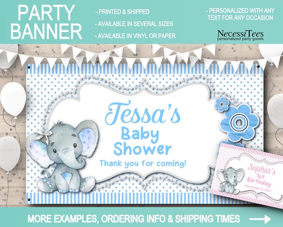 Vinyl Or Paper Baby Shower Banner, In 4 Sizes, Baby Elephants, Pastel Pink, Pastel Blue, Baby or Bridal Shower, Birthday Party, Backdrop Il_570xn