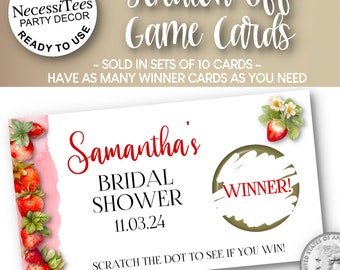 PRINTED Scratch Off Cards | Set of 10 Cards | Party or Shower Activity | Strawberry Design | Red and Green | Perfect for Most Any Occasion
