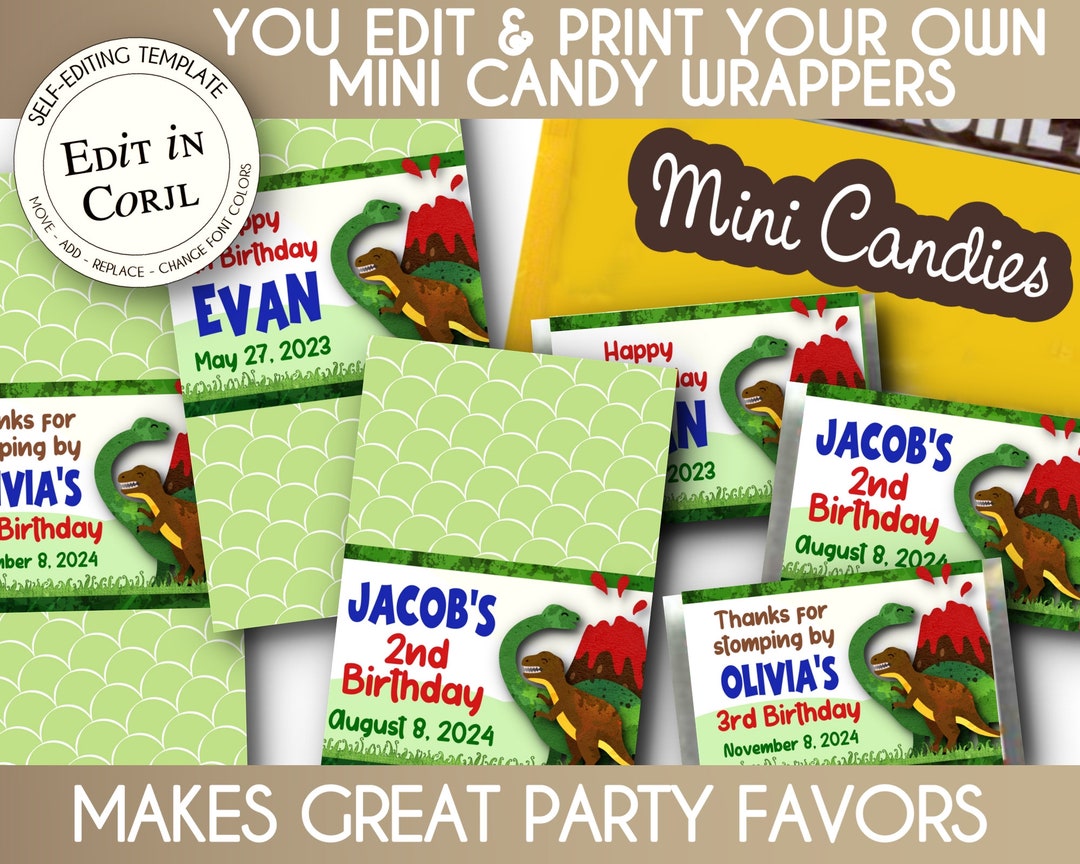 PRINTABLE Mini Candy Wrappers Template Dinosaur Theme - Etsy