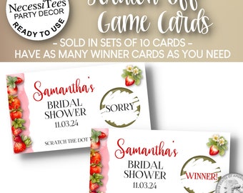 PRINTED Scratch Off Cards | Set of 10 Cards | Party or Shower Activity | Strawberry Design | Red and Green | Perfect for Most Any Occasion