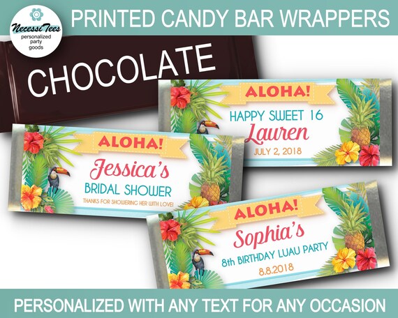 PRINTED Candy Bar Wrappers, Party Favors, Hawaiian, Tropical, Hibiscus, Pineapple, Luau, Pool Party, Summer, Bridal, Baby Shower, Wedding Il_570xn