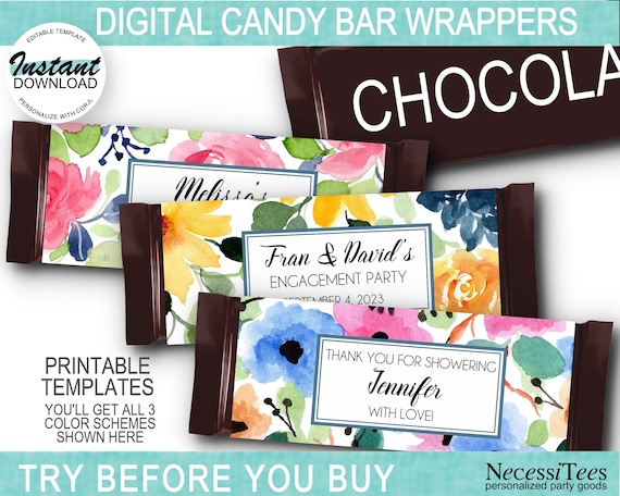 PRINTABLE Candy Bar Wrapper Template Spring Florals | Etsy