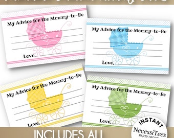 PRINTABLE Mommy to Be Advice Cards | Baby Shower Game Card | Party Activity | Baby Stroller |  Baby Pram | Pink, Blue, Yellow, Green