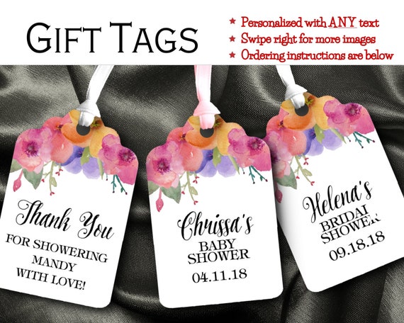 Personalized Favor Tags, Gift Tag, Wedding, Bridal Shower, Baby Shower, Birthday, Watercolor Spring Floral Design, Multi Colors Flowers Il_570xn