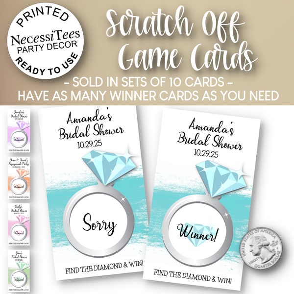 PRINTED Scratch Off Cards | Set of 10 Cards | Party or Shower Activity | Diamond Ring Design | In 5 Colors | Perfect for Most Any Occasion