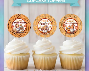 PRINTABLE Cupcake Decorations Template | Halloween Theme | Fall Gnomes, Pumpkins, Leaves  |  PDF | Instant Download