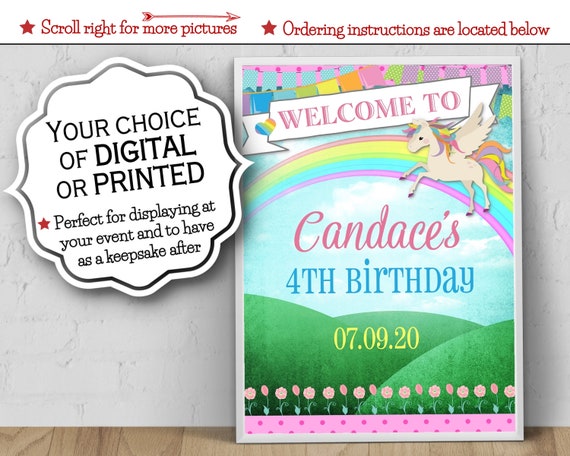 Welcome to My Birthday Poster, 11x14, 16x20, 18x24, Unicorn, Rainbow, Pastel Colors, Birthday Party Keepsake, Digital or Printed Il_570xn