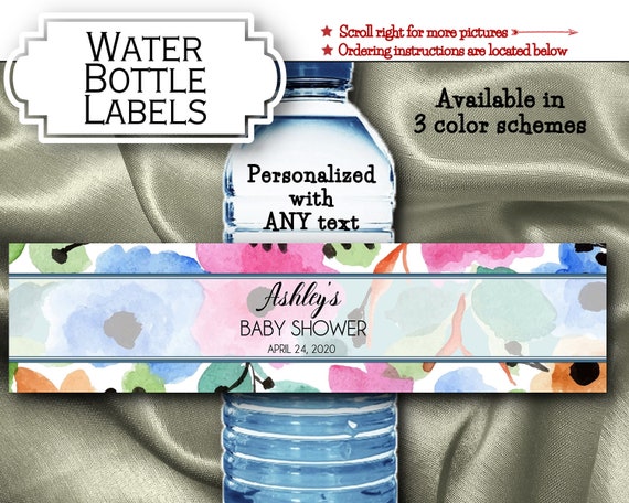 Waterproof Peel & Stick Water Bottle Labels, Spring Flowers, Florals, Wedding, Bridal Shower, Baby Shower, Birthday, In 3 Color Choices Il_570xn