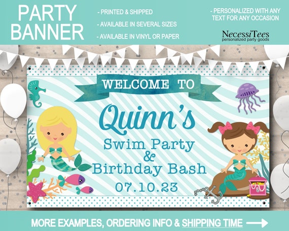 Vinyl or Paper Party Banner, In 4 Sizes, Mermaids, Under the Ocean, Beach, Sea Shells, Star Fish, Birthday, Pool Party, Backdrop Il_570xn