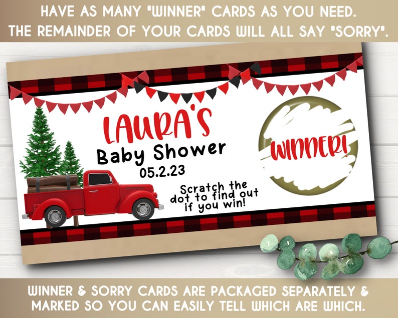 PRINTED Scratch Off Cards Set of 10 Cards Party or Shower Activity Red & Black Lumberjack Theme Perfect for Most Occasions image 3