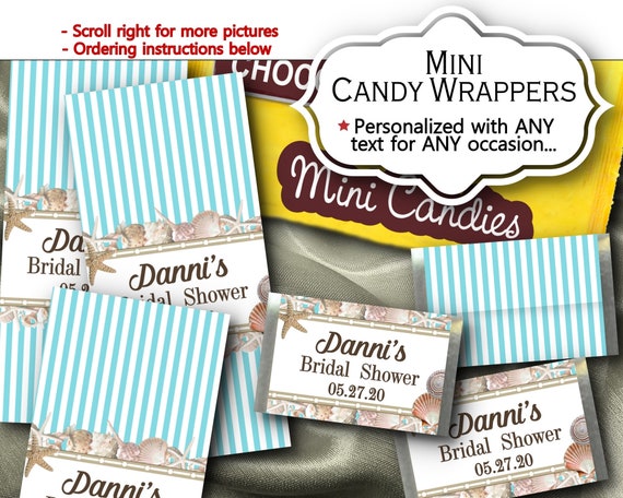 Mini Candy Wrappers, Sea Shell, Beach, Ocean, Nautical, Aqua Color Scheme, Wedding, Bridal or Baby Shower, Birthday, Pool or Summer Party Il_570xn