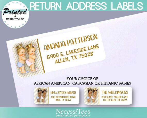 Return Address Labels, Baby Prince, Princess, Royal, Royalty, Pink, Blue, Crowns, African American, Caucasian, Hispanic, 30 Labels per Sheet Il_570xn