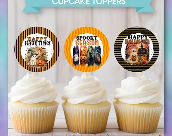 PRINTABLE Cupcake Decorations Template | Halloween Theme | Spooky Ghosts, Pumpkins  |  PDF | Instant Download