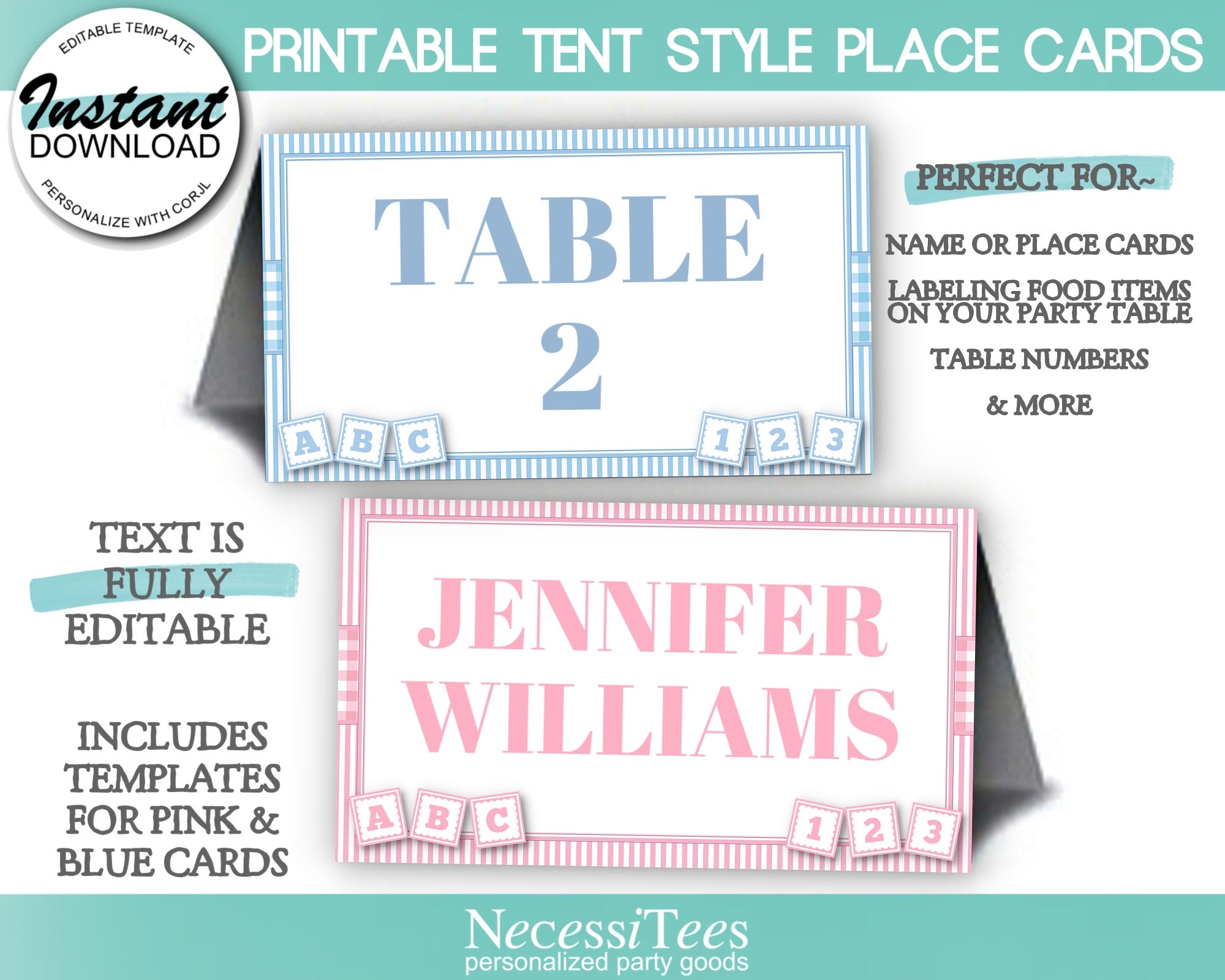 DIGITAL Editable Tent Style Place Cards Escort or Name Cards Etsy