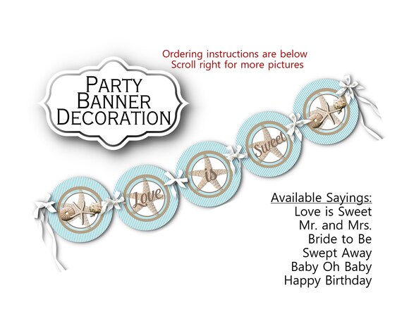 Party Banner Bunting Sea Shells Ocean Nautical Beach Wedding