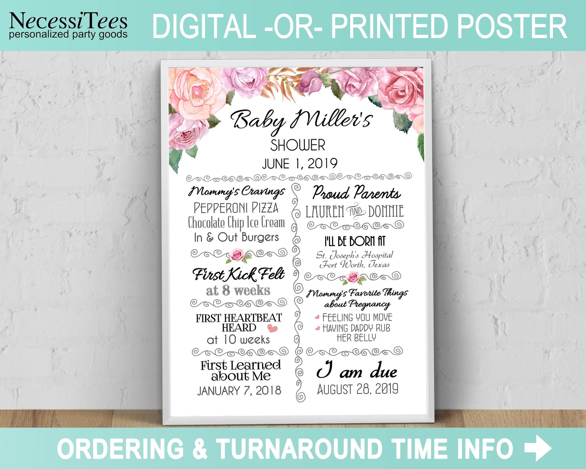 DIGITAL or PRINTED Baby Shower Poster 11x14 16x20 18x24 Etsy