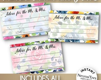 PRINTABLE Advice Game Cards, Party Activity, Spring Flowers, Florals, Printable Cards, Mr. & Mrs., Couples Shower, Wedding, Instant Download