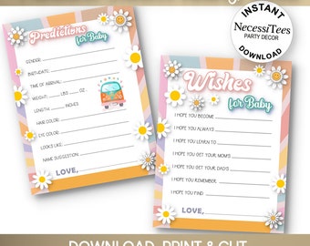 PRINTABLE Baby Shower Party Games | Groovy Baby Theme | Shower Activity | Predictions for Baby | Wishes for Baby | Pastel Colors